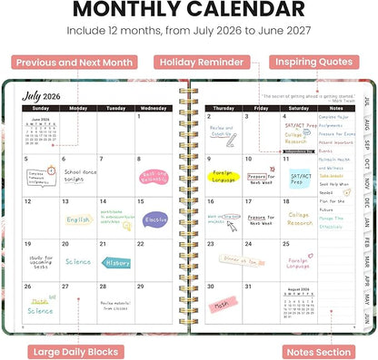Planner 2026-2027, Academic Year Monthly & Weekly Planner Caledndar, July 2026 - June 2027, Hardcover Large Planning Agenda Book with Tabs for School Office Supplies, 8.5" x 11" - Corgi Reverie