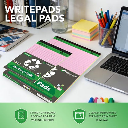 KAISA Colored Legal Pad 15lb Recycled Paper Writing Pad, 4pcs 5"x8" Narrow Ruled and 4pcs 8.5x11 inch Wide Ruled, 50 Sheets, Mixed 8pads, KSU-7358