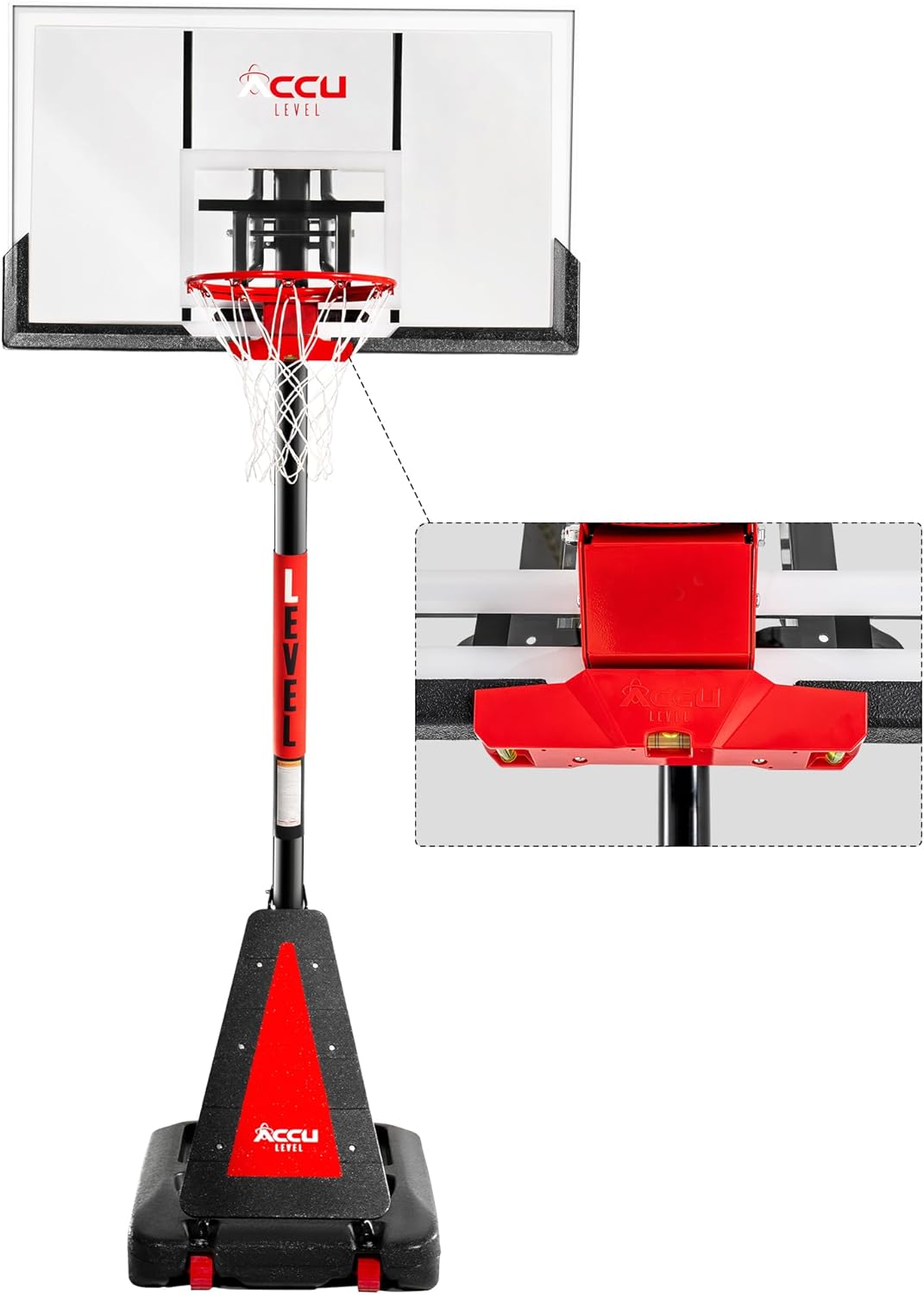 Crank Lift Basketball Hoop Outdoor 7.5-10ft Adjustable Portable Basketball Goal for Youth and Adults 44" 50" and 54" Patented Angle Adjustable PC Backboard and Large Fillable Base