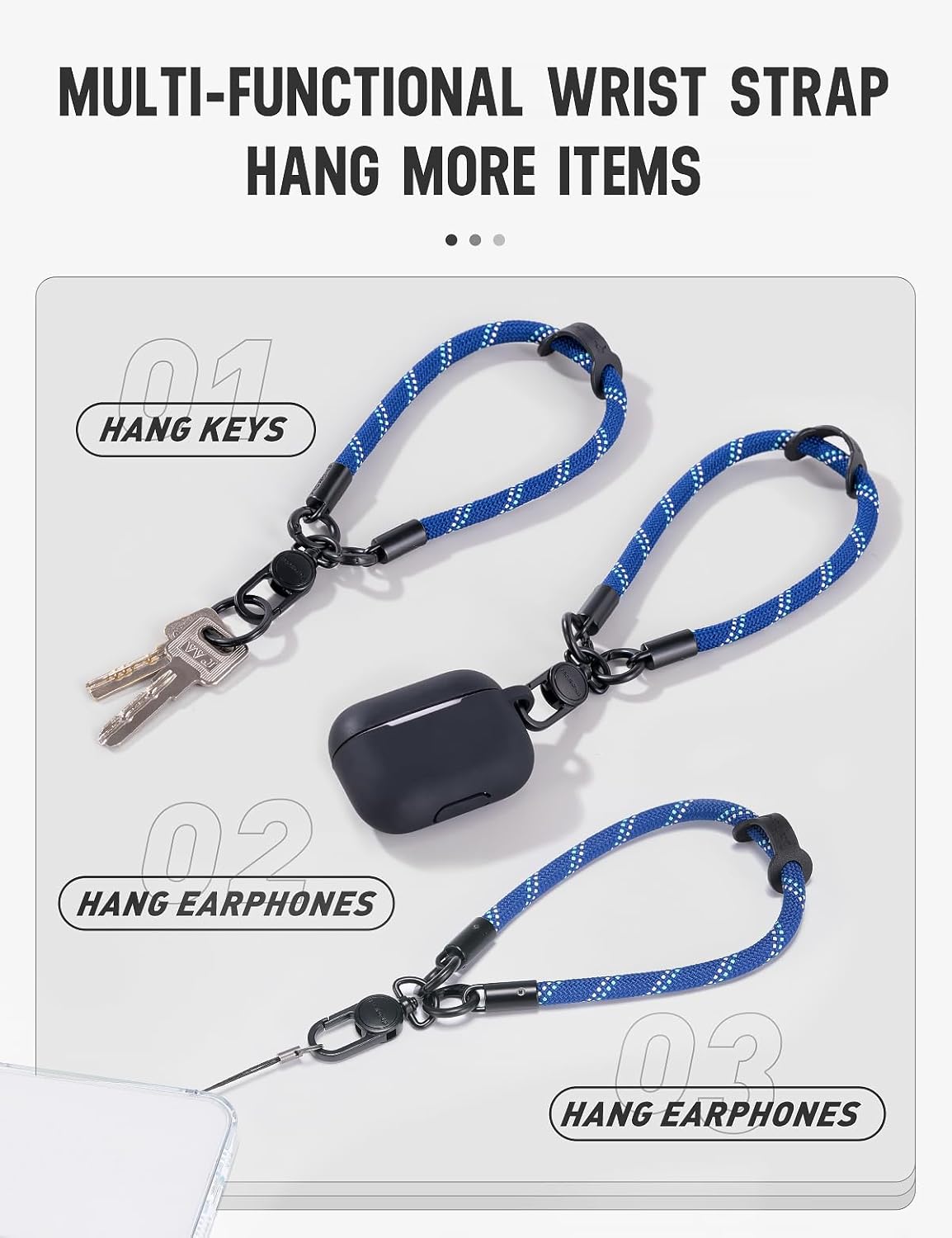 project-cb Phone Wrist Strap 1,Tether Tab 2,Phone Wristlet,Lanyard Wrist Strap,Key Holder,KeyChain,KeyRing×2(White-Black)