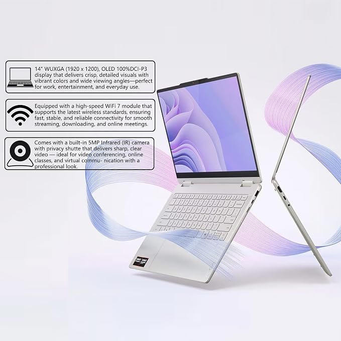 Lenovo Yoga 7 2-in-1 AI PC Laptop | 14" WUXGA OLED Touch (100% DCI-P3) | AMD Ryzen AI 5 340 (Up to 50 Tops) | 16GB DDR5 512GB SSD | for Creator Business Professional Win11Pro w/DLCA Accessory