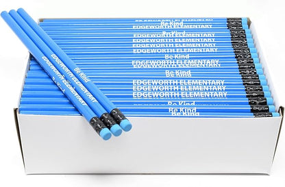 Pencil Guy Promotional Personalized Imprinted Blue Neon Round Pencils