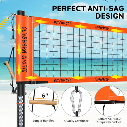Outdoor Professional Volleyball Net Set for Backyard Beach with Heavy Duty Adjustable Aluminum Poles, Upgraded Anti-sag Net, PU Volleyball and Pump, Boundary Line, Large Carry Bag