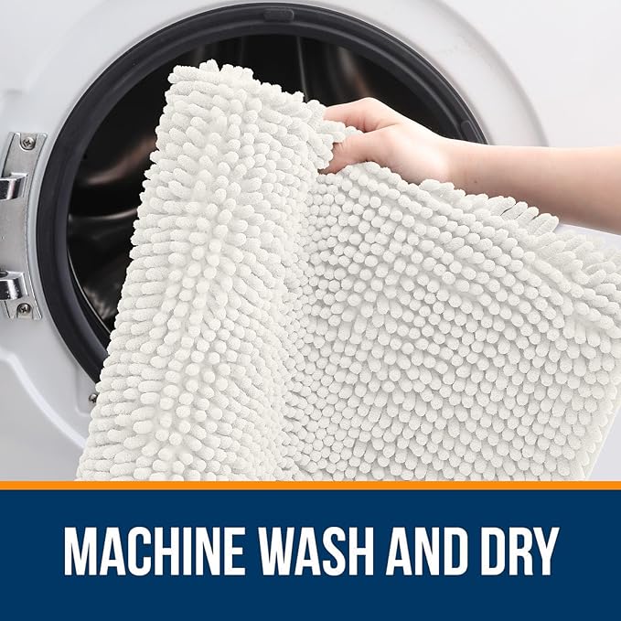 OLANLY Bathroom Runner Rugs 47x17, Extra Soft Absorbent Chenille Bath Rugs, Rubber Backing Quick Dry, Machine Washable Long Bath Mats for Bathroom Floor, Tub and Shower, Home Decor Accessories, Ivory