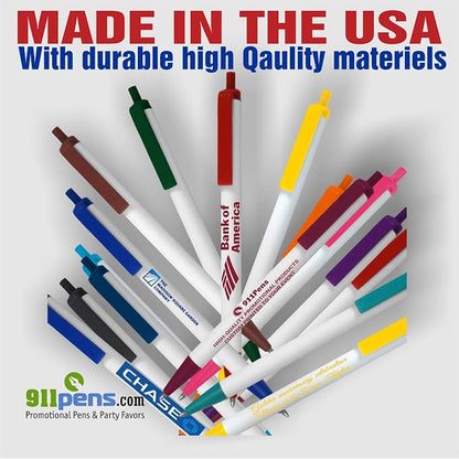 USA Made, Personalized Writing Ink Ballpoint Novelty Pens, Custom Printed with Your Logo & Text (Pack of 1,000 White Pens with Purple Trim)
