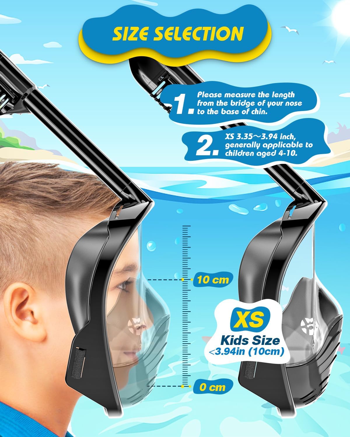 QingSong Kids Snorkel Mask Full Face, Snorkeling Set with Camera Mount, Foldable 180 Degree Panoramic View Snorkeling Gear Anti-Fog Anti-Leak