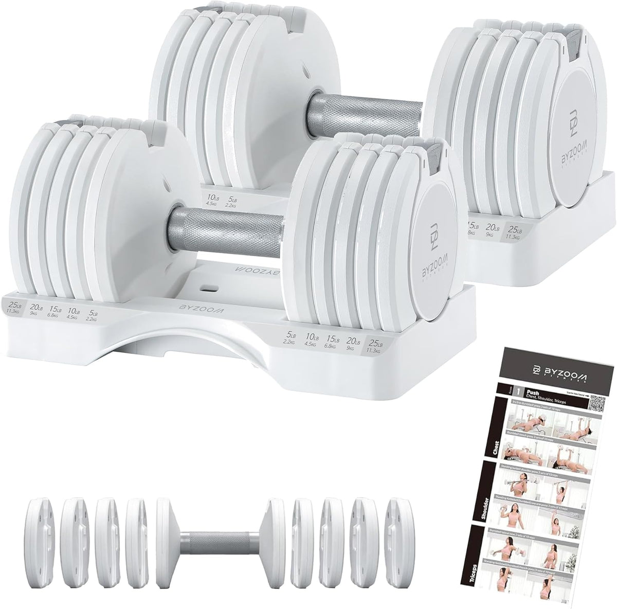 Adjustable Dumbbell – 12.5/25lb Single Unit OR Set of 2 – 5-in-1 Adjustable Weight for Home Gym, Strength Training & Fitness Workouts, White OR Black