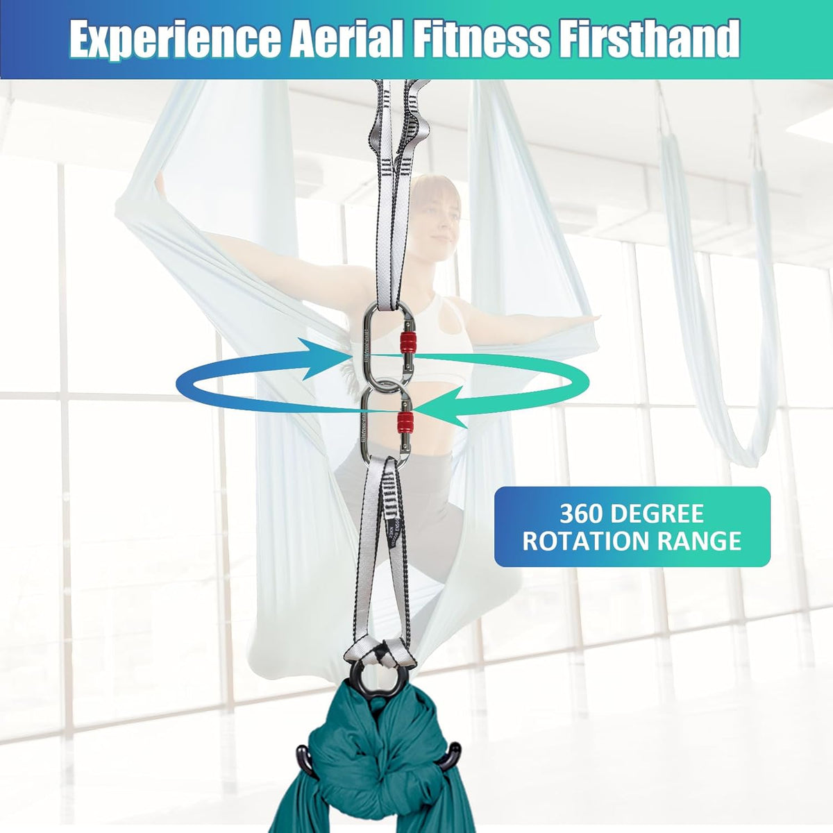 Aerial Silks Kit & Aerial Yoga Hammock - 11Yd Premium Fabric Hardware - Easy Setup for Flying Yoga, Aerial Swing & Fitness - Supports Up to 14ft Rigging