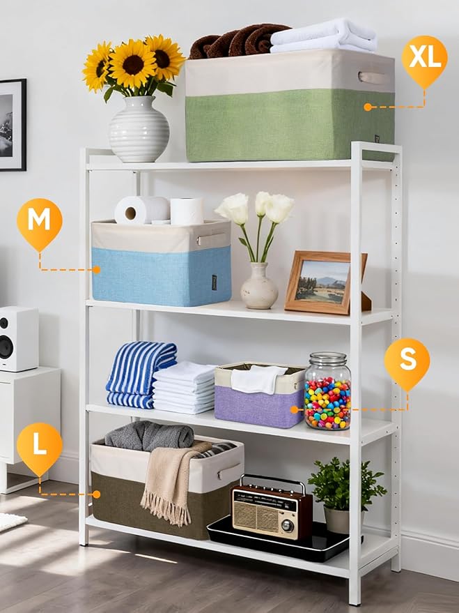 BALEINE 2 Pack Fabric Closet Storage Bins for Shelves, Linen Closet Organizers and Storage, Decorative Baskets for Organizing, Shelf, Clothes, Home, Office (Green, 14''x10''x8.5'')