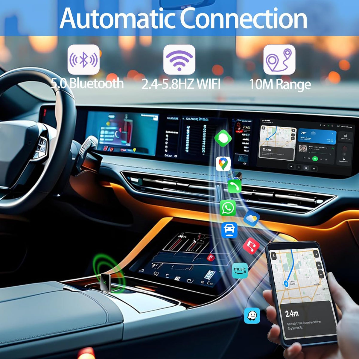 Wireless CarPlay Adapter for iPhone, Easily Upgrade Wired to Apple CarPlay Wireless Adapter, Fast Stable Connection Plug&Play Car Play Dongle for Cars from 2015+ Built-in CarPlay