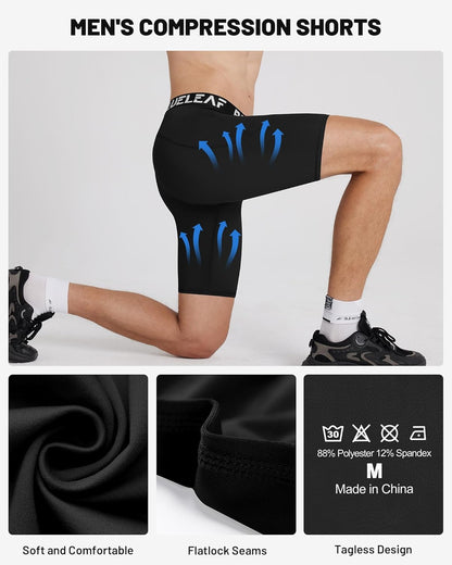 Blueleaf Men's Compression Shorts Sports Running Spandex Shorts Performance Athletic Workout Base Layer Underwear
