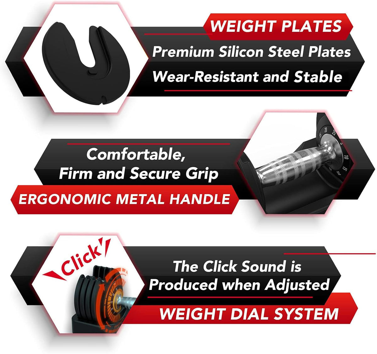 Keppi Adjustable Dumbbells Set-25lb/40lb/55lb/60lb, Anti-Slip Metal Fast Adjust Weight Handle, Exercise & Fitness for Full Body Workout - Adjustable Dumbbell Series