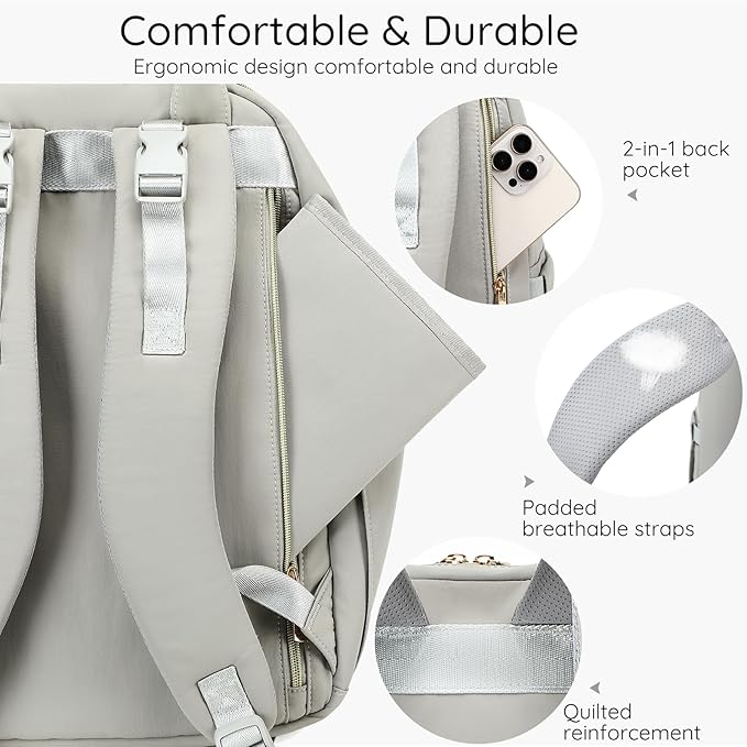 Diaper Bag Backpack - Large Multi functional, Boys, Girls & Baby Travel Essentials Tote with Changing Pad, Insulated Pockets, Stroller Straps, Waterproof - Baby Backpack for Mom & Maternity (Gray)