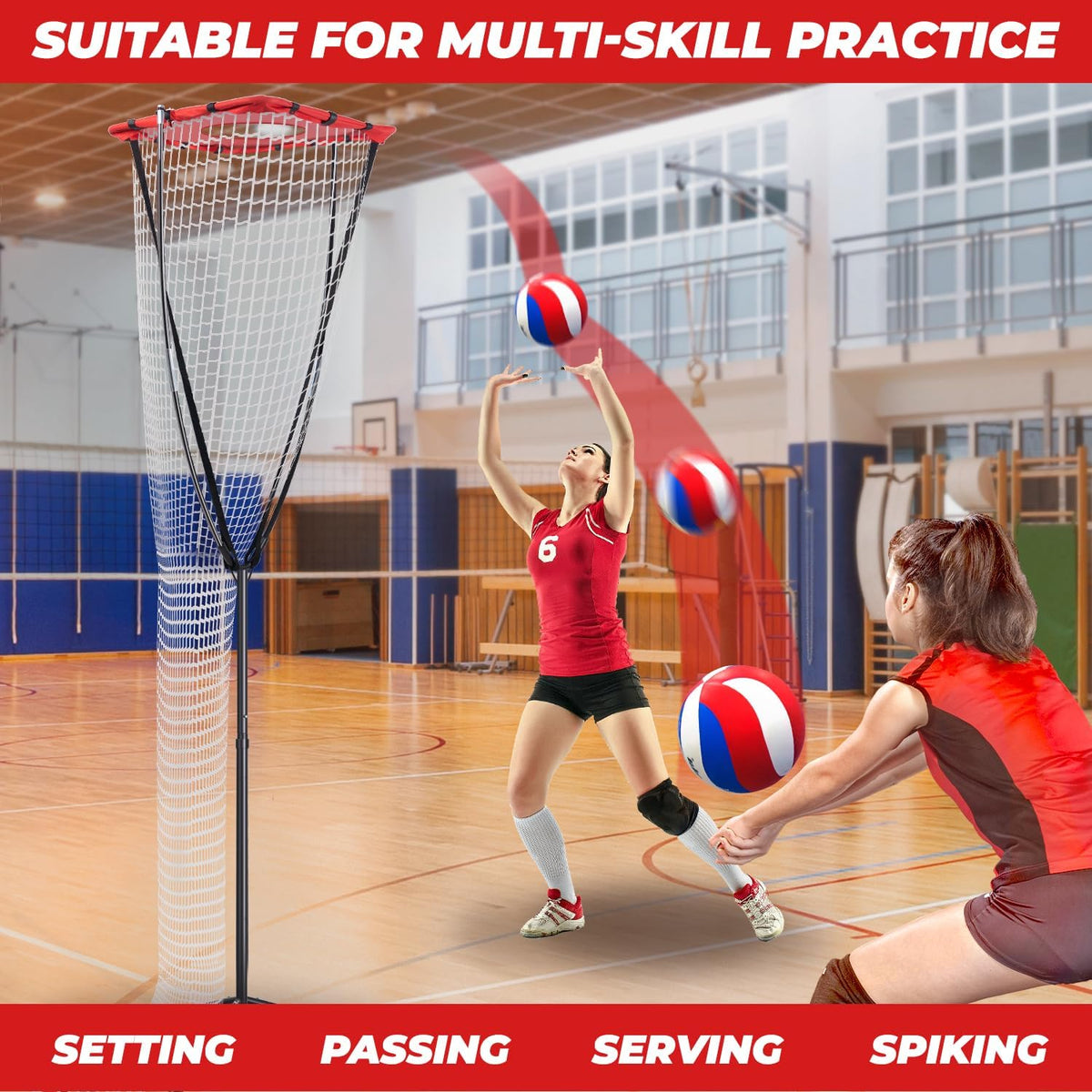 Volleyball Setter Training Net，Height & Angle Adjustable Volleyball Training Net with Metal Frame，Tripod Base for Indoor and Outdoor，Volleyball Training Equipment for Setting,Serving,Spiking