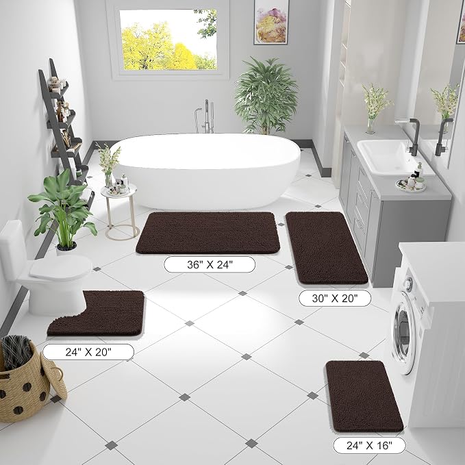 OLANLY Bathroom Runner Rugs 47x20, Extra Soft Absorbent Chenille Bath Rugs, Rubber Backing Quick Dry, Machine Washable Long Bath Mats for Bathroom Floor, Tub and Shower, Home Decor Accessories, Brown