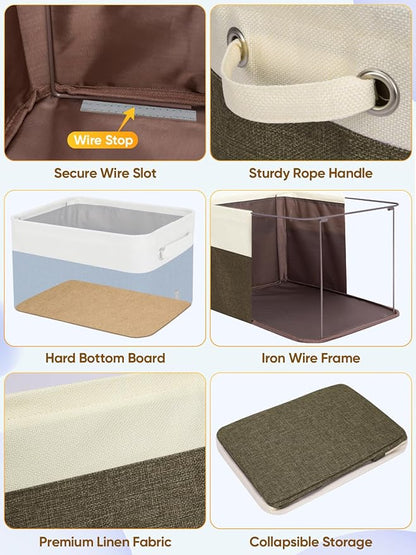BALEINE 1 Pack Fabric Closet Storage Bins for Shelves, Linen Closet Organizers and Storage, Decorative Baskets for Organizing, Shelf, Clothes, Home, Office (Brown, 12"x8"x8")