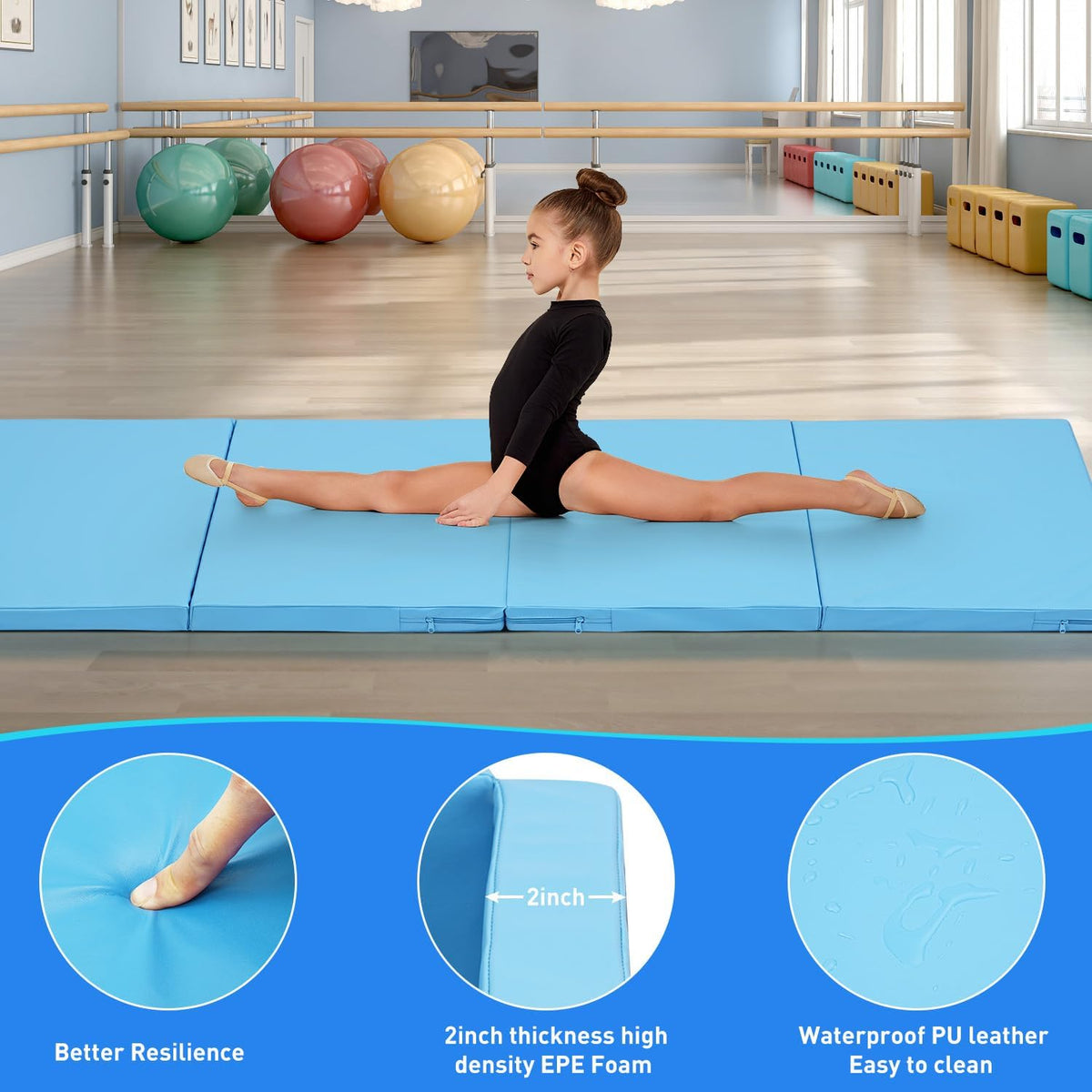 ZENOVA Gymnastics Mat 6'x3'x2''/4'x8'x2'' Exercise Mat Gym Mat for Home Aerobics Workout Foldable Tumbling Mat Children Gifts