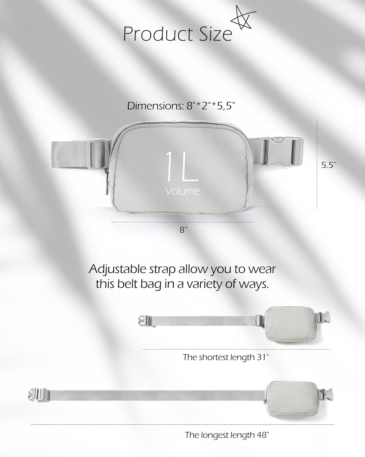 ODODOS Unisex Mini Belt Bag with Adjustable Strap Small Fanny Pack for Workout Running Traveling Hiking, Light Grey