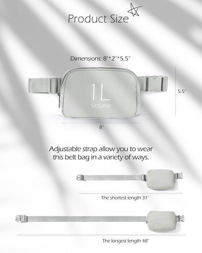 ODODOS Unisex Mini Belt Bag with Adjustable Strap Small Fanny Pack for Workout Running Traveling Hiking, Light Grey
