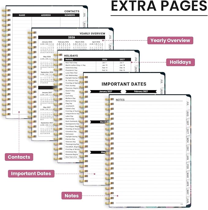 Planner 2026-2027, Academic Year Monthly & Weekly Planner Caledndar, July 2026 - June 2027, Hardcover Large Planning Agenda Book with Tabs for School Office Supplies, 6.3" x 8.5" - Jellyfish