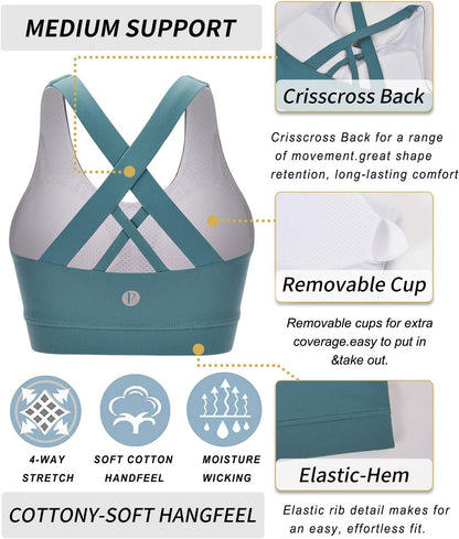 RUNNING GIRL Sports Bra for Women, Criss-Cross Back Padded Strappy Sports Bras Medium Support Yoga Bra with Removable Cups