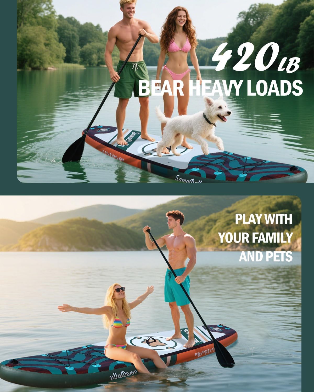 11'Stand Up Paddle Boards Surf Control with Premium SUP Board Accessories Backpack & Removable Fins, 34" Wide Inflatable Paddle Boards of All Skill Levels