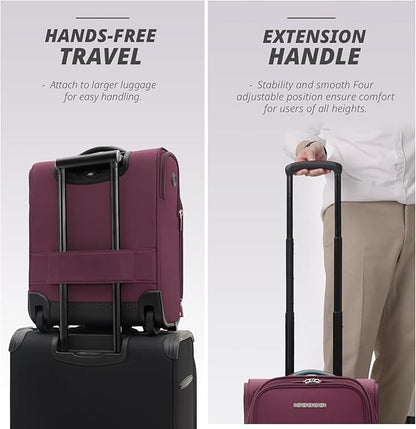 Verage Under Seat Luggage with Wheels, Softside Expanable Small Suitcase Carry On Luggage Bags for Airlines Airplanes Short Trip Men Women (Grape red, 16-Inch Rolling Underseat)