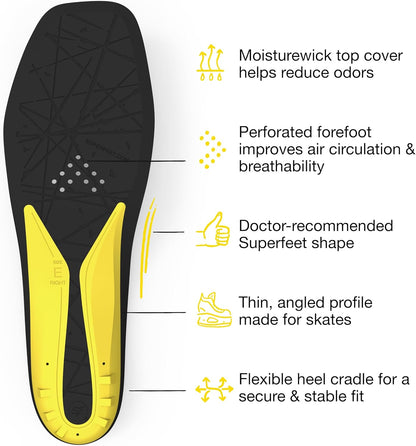 Superfeet Hockey Cushion Insoles - Foam Shoe Inserts for Skates - Professional Grade - Junior Skate Size 12-13