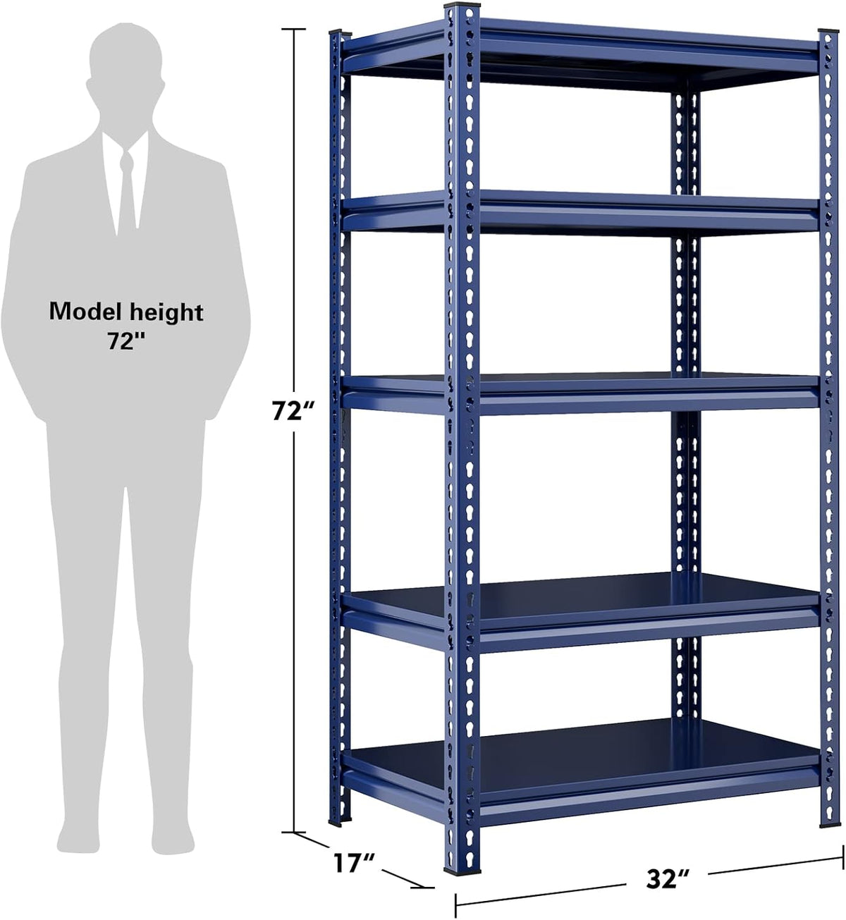 REIBII Garage Shelving 2000 LBS Storage Shelves Heavy Duty Metal Shelving Unit Shelf for Pantry Closet,Kitchen,Commercial,Warehouse,32" W x 17" D x 72" H,Blue