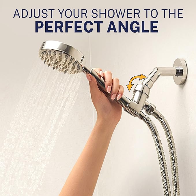 HammerHead Showers® Solid Metal LOW FLOW Handheld Shower Head with Hose and Brass Holder - CHROME – Water Saving 1.75 GPM Detachable Shower Head - Adjustable Shower Wand Bracket & 6ft Hose