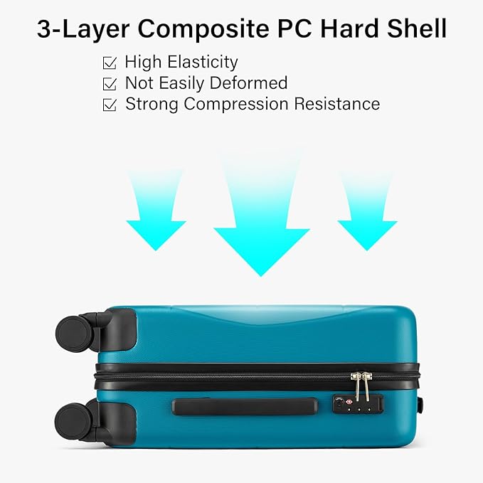Hanke 2 Piece Hard Shell Luggage Sets with Spinner Wheels Carry On suitcase Set Checked Large Luggage Lightweight Travel Luggage for Men Women(20/28 Inch, Caribbean Blue)