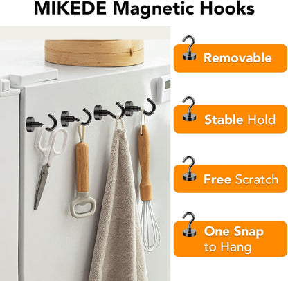 MIKEDE Black Magnetic Hooks Heavy Duty, 28Lbs+ Strong Neodymium Magnets with Metal Hooks for Refrigerator,Super Cruise Hooks for Hanging, Kitchen, Storage - Pack of 130