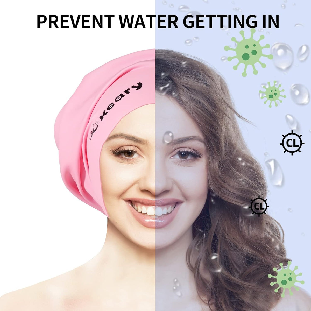 Keary Extra Large Swim Cap for Braids and Dreadlocks Extensions Weaves Long Hair, Waterproof Silicone Cover Ear Bath Pool Shower Swimming Cap for Adult Youth to Keep Hair Dry, Easy to Put On and Off