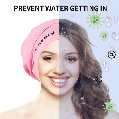 Keary Extra Large Swim Cap for Braids and Dreadlocks Extensions Weaves Long Hair, Waterproof Silicone Cover Ear Bath Pool Shower Swimming Cap for Adult Youth to Keep Hair Dry, Easy to Put On and Off