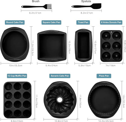 Aschef 9in1 Nonstick Silicone Baking Ring Cake Pan Cookie Sheet Molds Tray Heat Resistant Bakeware Tools Kit for Muffin Loaf Bread Pizza Cupcake Utensil