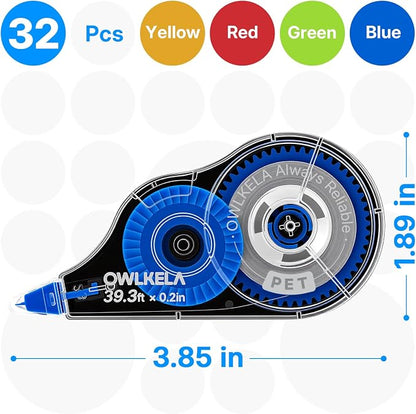 OWLKELA 32Pcs Correction Tape, 39.3 Ft, Colored core