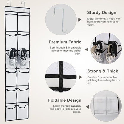 12 Large Pockets Over The Door Hanging Shoe Organizer, White
