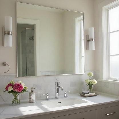 30x36 Inch Nickel Bathroom Mirror for Wall, Aluminum Frame Rectangle Rectangular Vanity Mirror, Modern Large for Bedroom, Living Room, Horizontal or Vertical