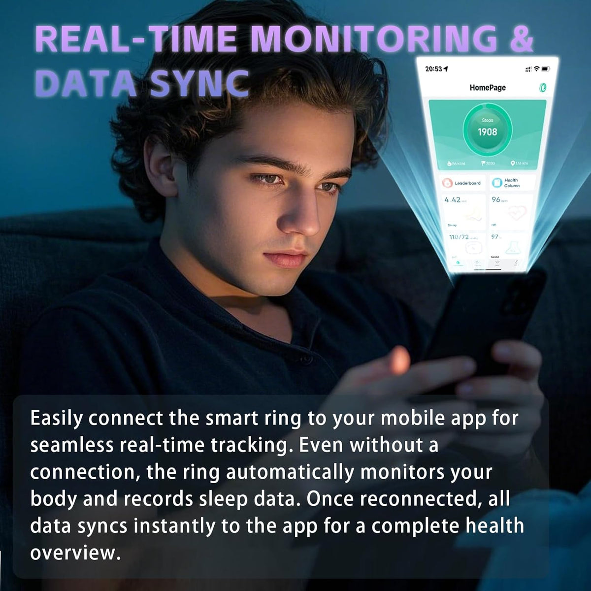 Activity Tracker Ring for Men – Smart Ring with Heart Rate, SpO2, Blood Pressure, Sleep Monitoring, Step & Calorie Counter, 5ATM Waterproof, No Subscription Fee (Black, 8)