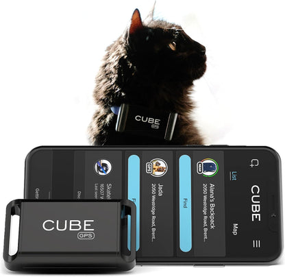 Cube GPS Tracker for Vehicles Assets Kids, Mini GPS Trackers for Dogs, Car Tracker Device: Real Time Worldwide Location SOS Pings Geo-Fencing + Rechargeable Battery Requires Subscription