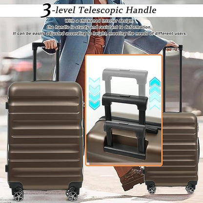 Merax Luggage Set 6 Piece, Hardshell ABS Suitcases with 8 Silent Spinner Wheels, Durable and Lightweight Travel Luggage for Family Trips, Brown