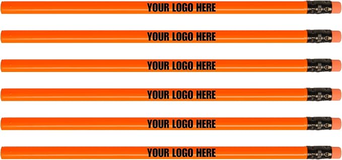 Custom Round Neon Pencil. Promotional Personalized Imprinted Round Pencils. Custom Printed Name/Business/Event Information (Neon Orange, 500 Count, Pack of 1)