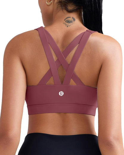 RUNNING GIRL Sports Bra for Women, Criss-Cross Back Padded Strappy Sports Bras Medium Support Yoga Bra with Removable Cups