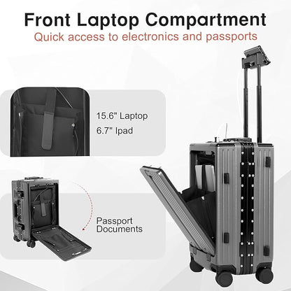 24 Inch Check-In Luggage Aluminum Frame Zipperless Luggage, Hard Shell Suitcase TSA Approved Checked Luggage, ABS+PC Lightweight Zipperless Suitcase with Spinner Wheels (Grey)