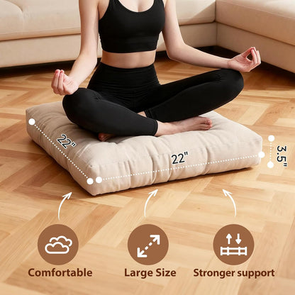 Tiita Square Outdoor Cushions Floor Pillow Thicken Tufted Seat Cushion for Adult Seating on Floor Yoga Meditation Living Room Balcony Office Indoor (Beige, 22 Inch (Pack of 1))