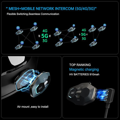 SolaMr X10 Motorcycle Helmet Bluetooth Headset Speakers Headphone, Ski Helmet Intercom Integrated Mesh Communication System Support 10 Riders with Bluetooth 5.1, Noise Cancellation, FM Radio, Sliver