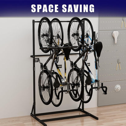 Freestanding Bike Storage Rack, Vertical Bike Holder Holds Up to 5 Bikes, Durable Solid Steel Bicycle Stand for Indoor Garage