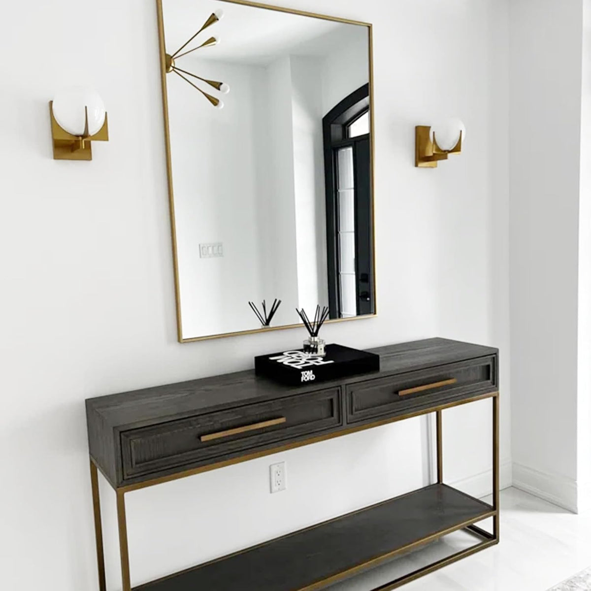 27x40 Inch Orange Gold Bathroom Mirror for Wall, Aluminum Frame Rectangle Rectangular Vanity Mirror, Modern Large for Bedroom, Living Room, Horizontal or Vertical