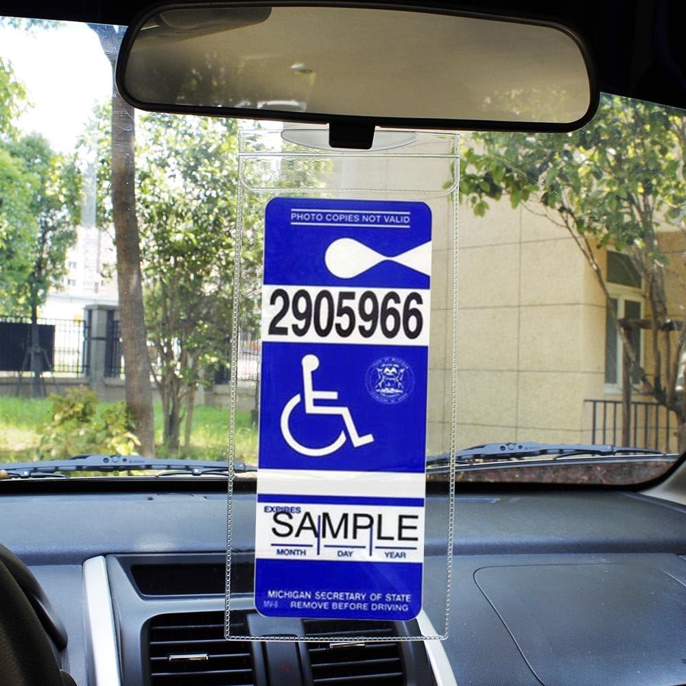Handicap Placard Holder - Ultra Transparent Disabled Parking Permit Placard Protective Holder Cover with Large Hanger by Tbuymax (Set of 2)