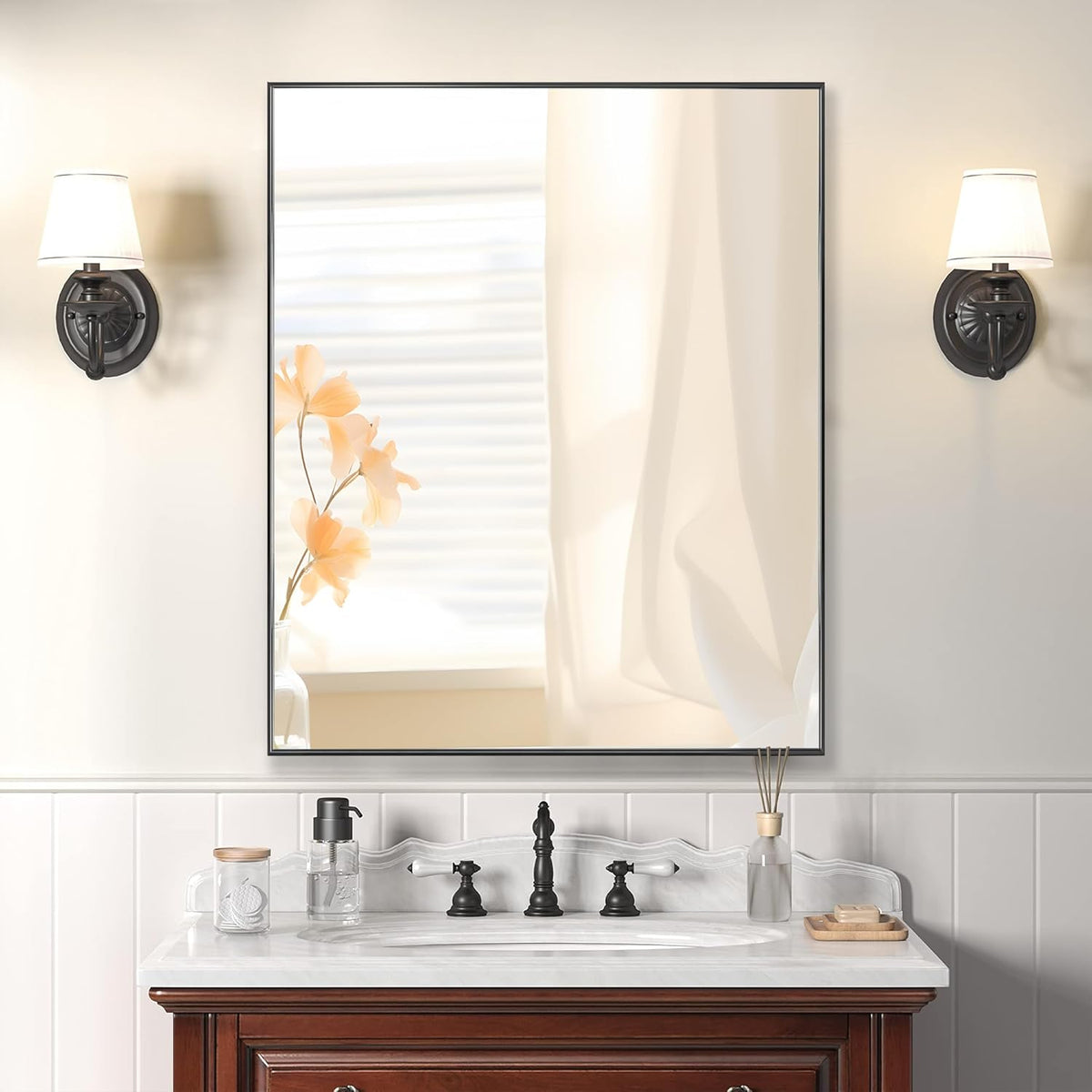 30x36 Inch Black Bathroom Mirror for Wall, Aluminum Frame Rectangle Rectangular Vanity Mirror, Modern Large for Bedroom, Living Room, Horizontal or Vertical